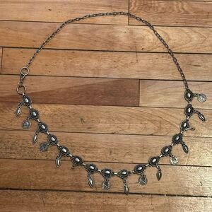 Vintage silver tone linked belt with dangle charms 41”